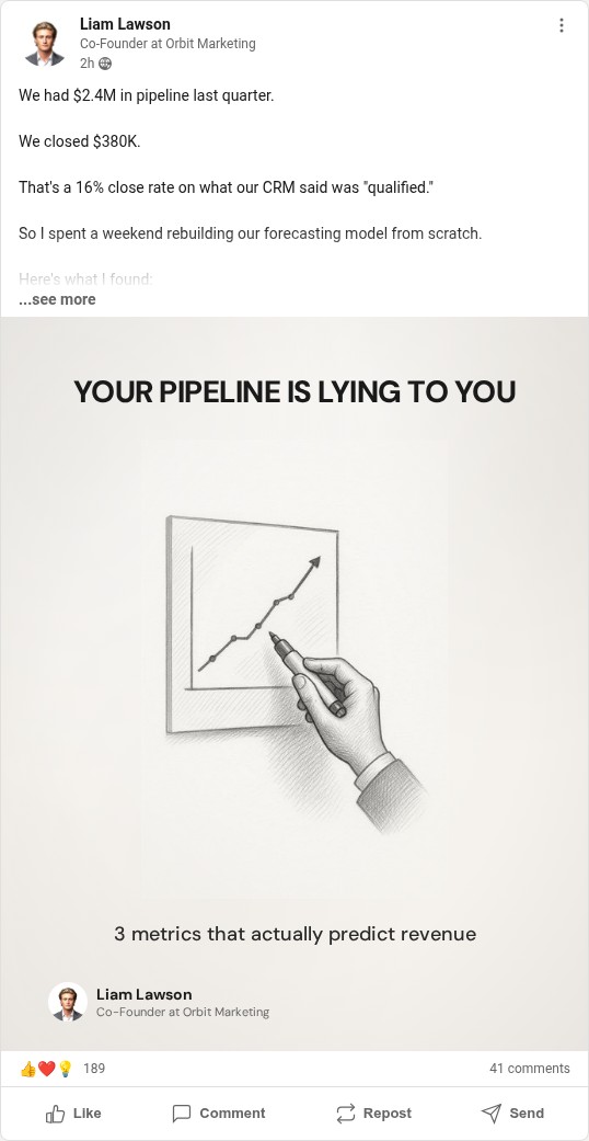 LinkedIn post by Liam Lawson — Your Pipeline Is Lying To You